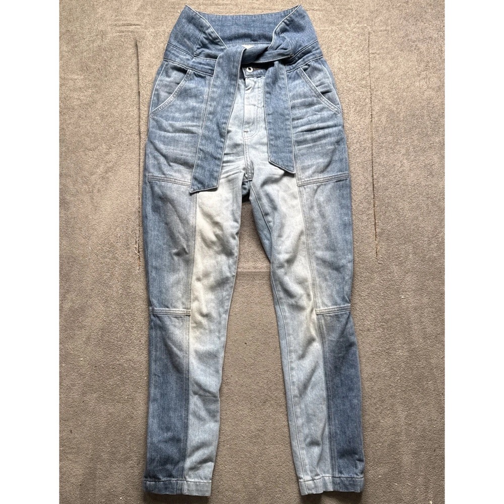 Jonathan Simkhai Women's Indigo Tie Waist Jeans 27 High Rise Patchwork USA